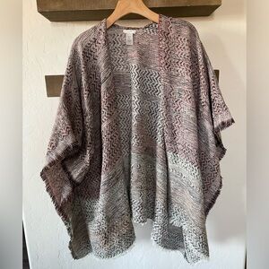 J Jill|Neutral Dusty Pink Oversized, Boxy Fringe Pancho•••Open Knit Cardigan, OS